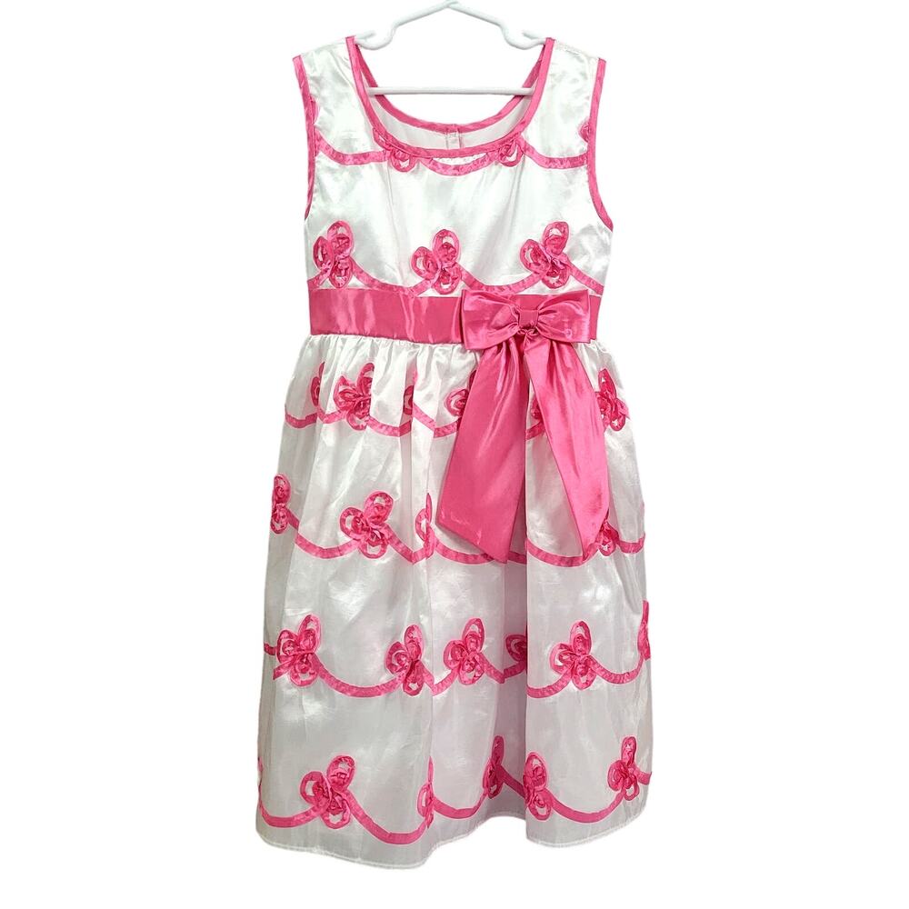 Jona Michelle Girl's Dress w/ Pink Accents and Bow Size 7